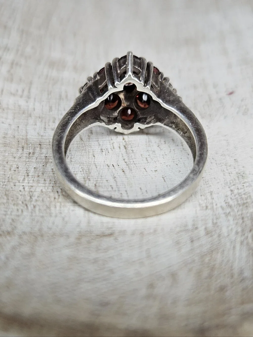 Pranda CNA Vintage Sterling Silver Garnet Marcasite Square Halo Ring Size 8